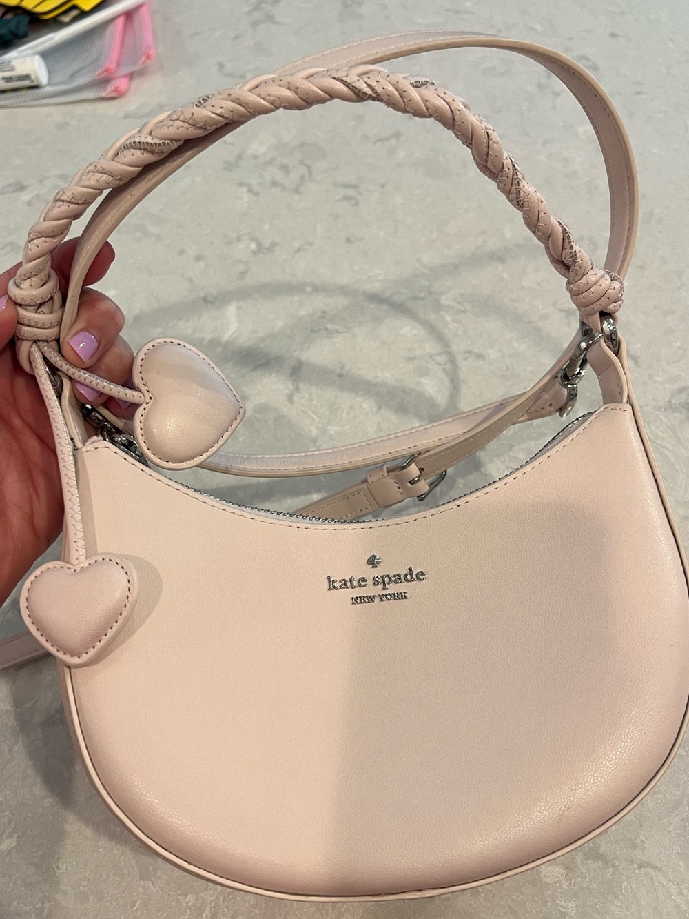 Kate Spade Blush Pink Braided-Handle Crescent Shoulder Bag/Crossbody Bag